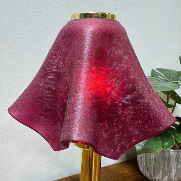 Fairy Light Partylite Cranberry Corroso Art Glass Tealight Lamp Brass 11.5" vtg - Picture 9 of 9